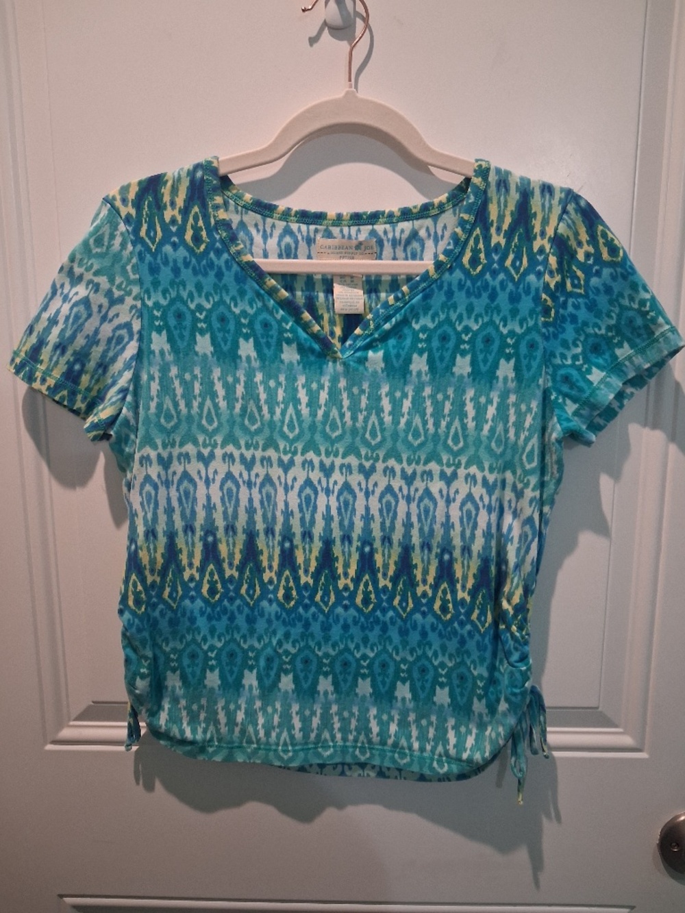 CARIBBEAN JOE MP TURQUOISE MULTI-COLORED COTTON TOP!